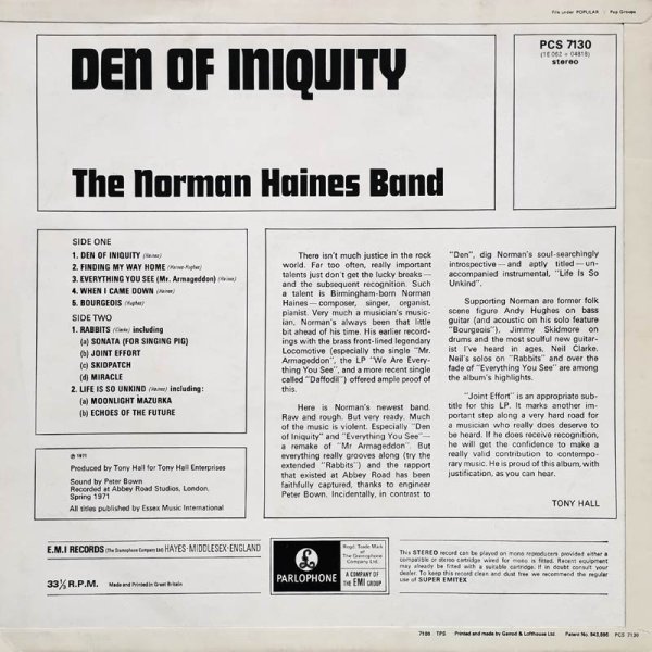 Norman Haines Band • Den Of Iniquity